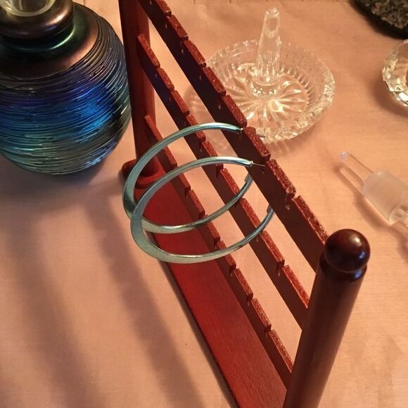 Metallic Blue Hoop Earrings - Picture 2 of 3